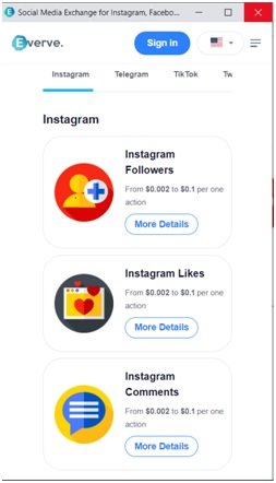 Website Offering Rates for Likes, Followers and Comments.