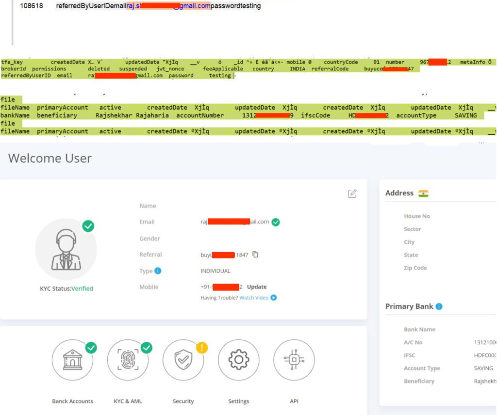 Screenshot of leaked data shared by independent cyber expert Rajshekhar Rajaharia