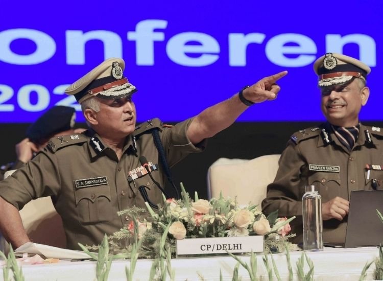 Delhi Police Commissioner SN Shrivastava at the annual press conference at the police headquarters in New Delhi.