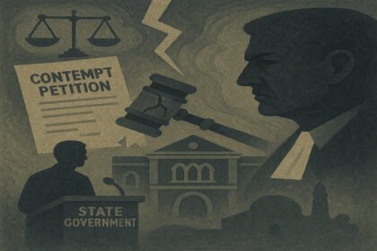 justice confronting government defiance in a legal setting.