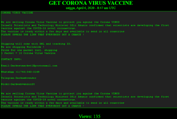 Fake COVID-19 vaccines are being sold on the dark web
