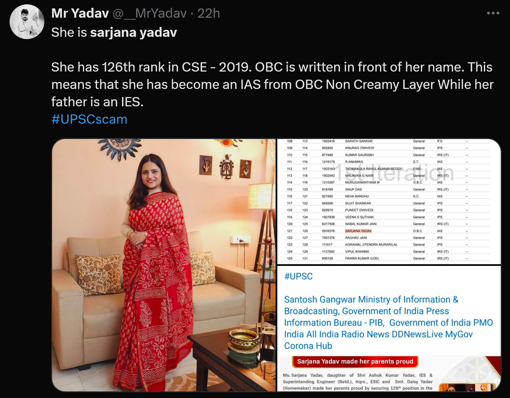 One of the posts on X that has gone viral alleges her misuse of the OBC certificate.