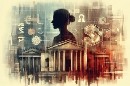 Conceptual digital artwork showing banking fraud involving forged documents and misused customer funds.