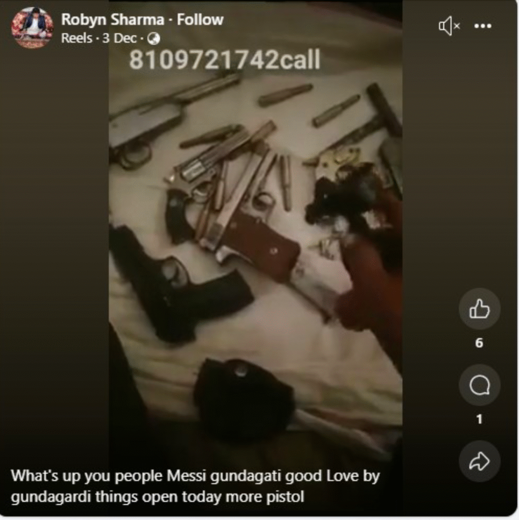 Facbook profile linked with mobile number selling weapons on social media.
