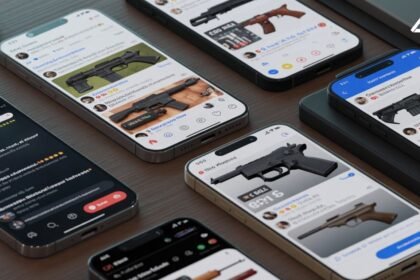 Smartphones displaying listings of guns being sold through social media platforms — a visual representation of India’s growing digital black market for illegal firearms.