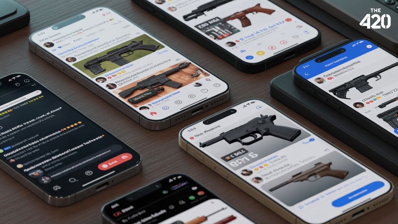 Smartphones displaying listings of guns being sold through social media platforms — a visual representation of India’s growing digital black market for illegal firearms.